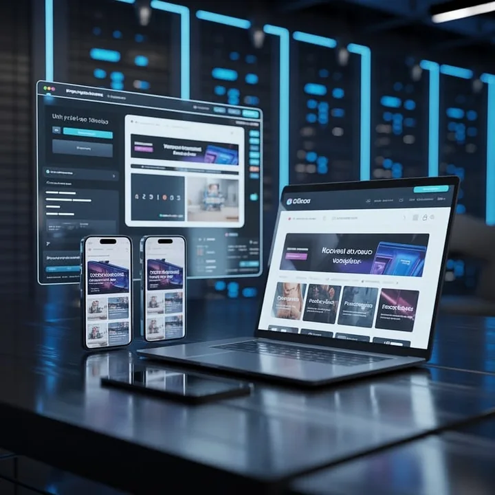 Site e páginas digitais em notebook e celulares